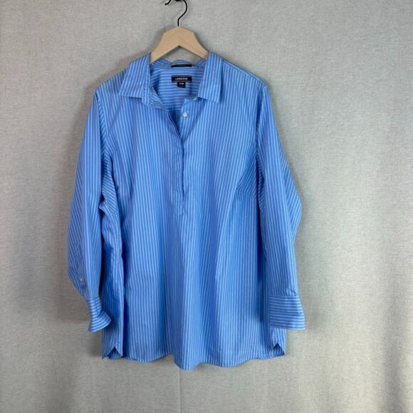 Lands End Womens Striped 3/4 Button Top Size 22W No Iron Supima Preppy Office - Picture 1 of 10